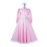 Fondcosplay Handmade Lockable Sissy Maid Heavy PVC Long Dress Pink and White Crossdressing Costume [G2359]
