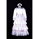 Fondcosplay Handmade Lockable Satin White Sissy Maid Long Gown with Pink Ruffle Trim [G2369]