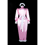Fondcosplay Handmade Lockable Satin Pink Long Sissy Maid Dress with Front Buttons [G2367]