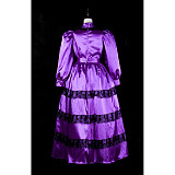 Fondcosplay Handmade Lockable Satin Purple Sissy Maid Top and Skirt Set with Black Lace [G2368]