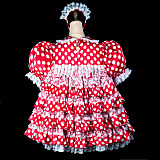Fondcosplay Lockable Red Polka Dot Satin Sissy Maid Crossdressing Dress with Headpiece [G2414]