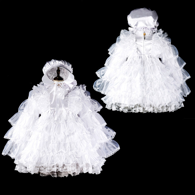 Fondcosplay Lockable White Satin and Organza Sissy Maid Crossdressing Dress with Bonnet [G2408]