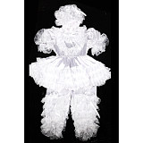 Fondcosplay Lockable White Satin and Sissy Maid Crossdressing Outfit with White Lace Pants [G2400]