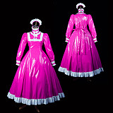 Fondcosplay Lockable Hot Pink Thin PVC Sissy Maid Crossdressing Long Dress with Headpiece [G2416]
