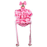 Fondcosplay Lockable Pink Satin Ruffled Sissy Maid Crossdressing Romper with Headbow and Handcuffs [G2424]