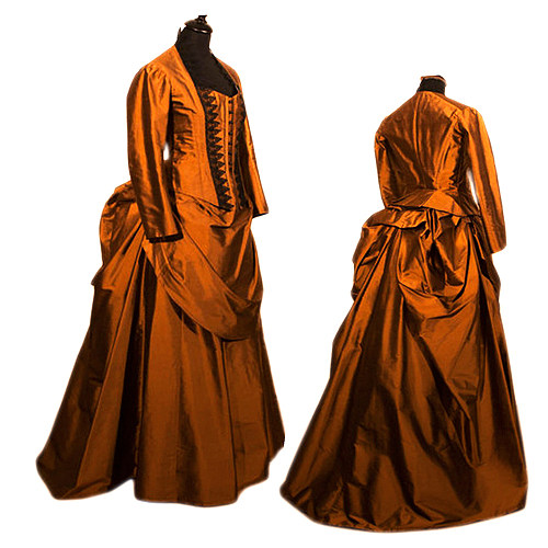Victorian Handmade Copper Brown Evening Dress Medieval Gown – Taffeta Drag Series | fondcosplay [G2411]