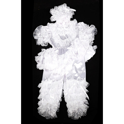 Fondcosplay Lockable White Satin and Organza Sissy Maid Crossdressing Outfit with Ruffled Pants [G2400]