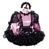 Fondcosplay Lockable Pink and Black Satin Sissy Maid Crossdressing Dress with Apron and Headpiece [G2415]