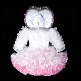 Fondcosplay Lockable White and Pink Satin Organza Sissy Maid Crossdressing Dress with Heart Hood [G2398]