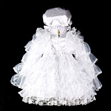Fondcosplay Lockable White Satin and Organza Sissy Maid Crossdressing Dress with Bonnet [G2408]