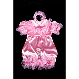 Fondcosplay Lockable Pink Satin Sissy Maid Crossdressing Jumpsuit with Ruffle Detail [G2404]