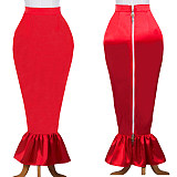 Fondcosplay Red Satin Lockable Long Mermaid Skirt – Crossdressing Outfit [G3719]