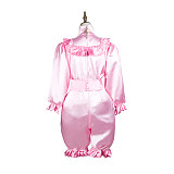 Fondcosplay Pink Satin Lockable Sissy Maid Romper – Crossdressing Jumpsuit Outfit [G3705]