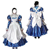 Fondcosplay Lockable Sissy Maid Thin PVC Crossdressing Dress Blue White [G2459]