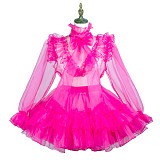 Fondcosplay Hot Pink Organza Lockable Sissy Maid Dress with Ruffle Skirt – Crossdressing Outfit [G3732]