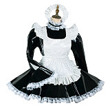 Fondcosplay Lockable Sissy Maid Heavy PVC Crossdressing Dress Black White [G2452]