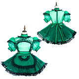 Fondcosplay Green Organza Lockable Sissy Maid Dress with Black Lace Apron – Crossdressing Outfit [G3726]