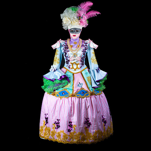 Venetian Carnival Handmade Multicolor Evening Dress Medieval Gown – Satin Drag Series | fondcosplay [G2434]