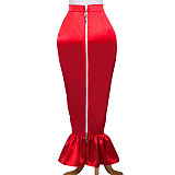 Fondcosplay Red Satin Lockable Long Mermaid Skirt – Crossdressing Outfit [G3719]