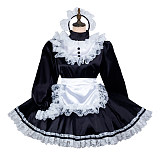 Fondcosplay Lockable Sissy Maid Satin Crossdressing Dress Black White [G2435]