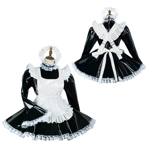 Fondcosplay Lockable Sissy Maid Heavy PVC Crossdressing Dress Black White [G2452]