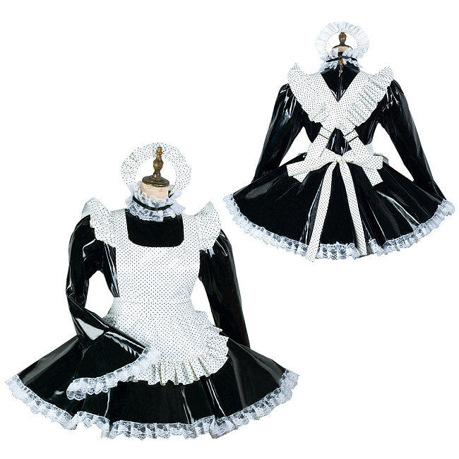Fondcosplay Lockable Sissy Maid Heavy PVC Crossdressing Dress Black White [G2452]