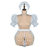 Fondcosplay Lockable Clear PVC Transparent Sissy Maid Crossdressing Romper with Headpiece [G2426]