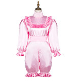 Fondcosplay Pink Satin Lockable Sissy Maid Romper – Crossdressing Jumpsuit Outfit [G3705]