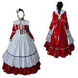 Fondcosplay Lockable Sissy Maid Thin PVC Crossdressing Dress Red White [G2461]