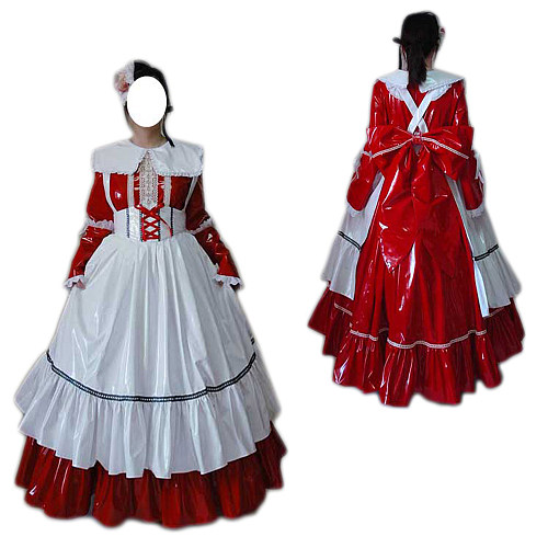 Fondcosplay Lockable Sissy Maid Thin PVC Crossdressing Dress Red White [G2461]
