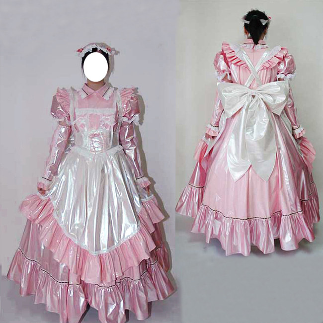 Fondcosplay Lockable Sissy Maid Thin PVC Crossdressing Dress Pink [G2454]