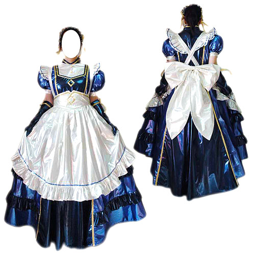 Fondcosplay Lockable Sissy Maid Thin PVC Crossdressing Dress Blue White [G2457]