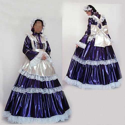 Fondcosplay Lockable Sissy Maid Thin PVC Crossdressing Dress Purple White [G2471]
