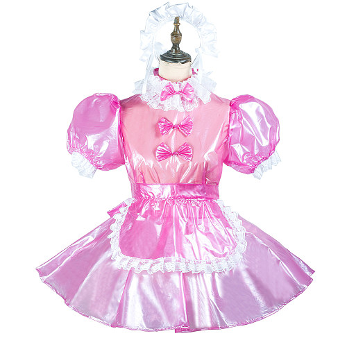 Fondcosplay Lockable Sissy Maid Clear PVC Crossdressing Dress Pink White [G2438]