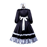 Fondcosplay Black Satin Lockable Long Sissy Maid Dress with Apron and Headpiece – Crossdressing Outfit [G3733]