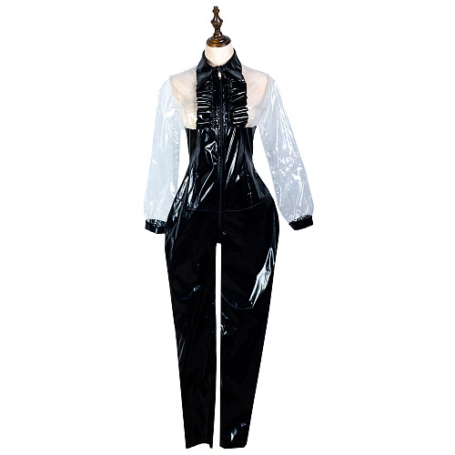 Fondcosplay Lockable Black and Clear PVC Sissy Crossdressing Catsuit Jumpsuit [G2425]