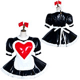 Fondcosplay Black Heavy PVC Lockable Sissy Maid Red Heart Dress with Apron – Crossdressing Outfit [G3750]