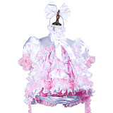 Fondcosplay White & Pink Satin Lockable Sissy Maid Dress with Bows and Handcuffs – Crossdressing Outfit [G3727]