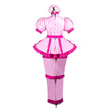 Fondcosplay Pink Heavy PVC Lockable Sissy Maid Dress with Restraint Skirt and Bow – Crossdressing Outfit [G3740]