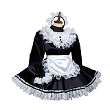 Fondcosplay Lockable Sissy Maid Satin Crossdressing Dress Black White [G2435]