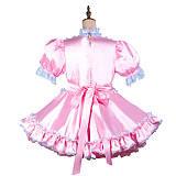 Fondcosplay Lockable Sissy Maid Satin Crossdressing Dress Pink Blue [G2450]