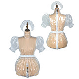 Fondcosplay Lockable Clear PVC Transparent Sissy Maid Crossdressing Romper with Headpiece [G2426]
