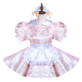 Fondcosplay Pink Satin Lockable Sissy Maid Dress with Apron and Headpiece – Crossdressing Outfit [G3710]