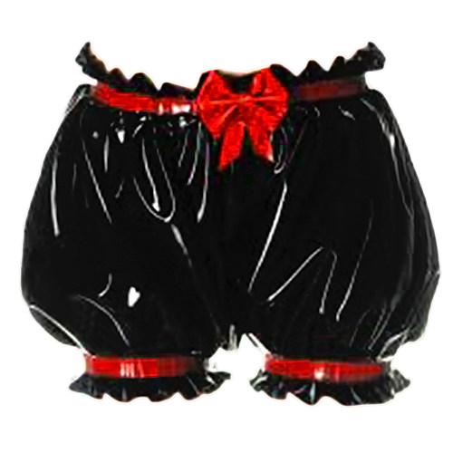 Fondcosplay Black Heavy PVC Sissy Maid Bloomers with Red Bow – Crossdressing Shorts [G3700]