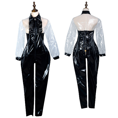 Fondcosplay Lockable Black and Clear PVC Sissy Crossdressing Catsuit Jumpsuit [G2425]