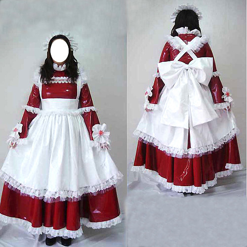 Fondcosplay Lockable Sissy Maid Thin PVC Crossdressing Dress Red White [G2469]