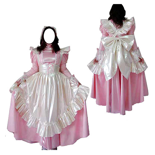 Fondcosplay Lockable Sissy Maid Thin PVC Crossdressing Dress Pink White [G2460]