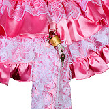 Fondcosplay Lockable Pink Satin Sissy Maid Crossdressing Bodysuit with Panty & Handcuffs [G3760]