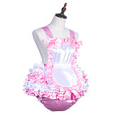 Fondcosplay Pink & White Satin Sissy Ruffle Romper Apron Dress [G3758]