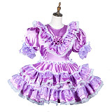 Fondcosplay Lockable Lavender Satin Sissy Maid Crossdressing Dress with Ruffles [G3812]